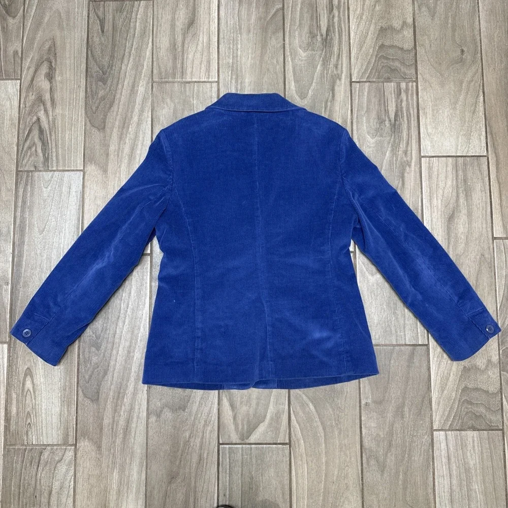 LL Bean Womens 4P Corduroy Blazer Blue Three Button Jacket Preppy Y2K Business‎